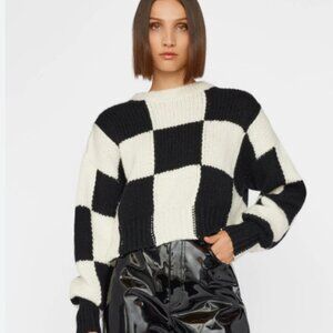FRAME Cropped Checkered Crewneck Wool Sweater Size Large $600